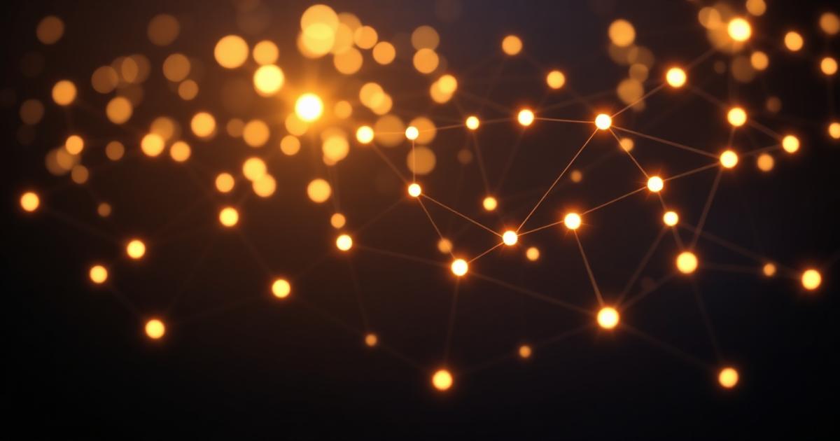 Interconnected glowing gold nodes forming a wedding technology ecosystem — an abstract network representing connected companies, media, software, and marketplaces across the industry.